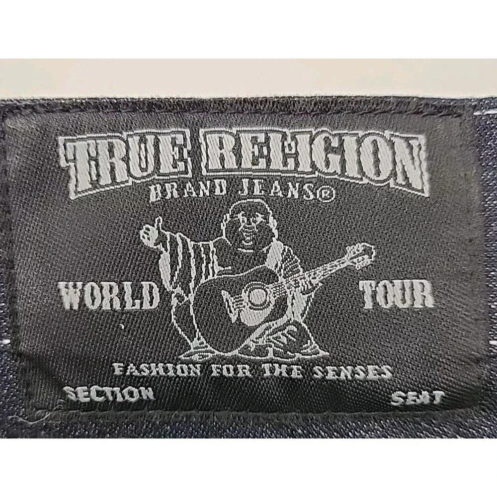 True Religion Jeans Moto Slim Men Sz 42 x 34 Dark Wash Contrast Stitch Textured